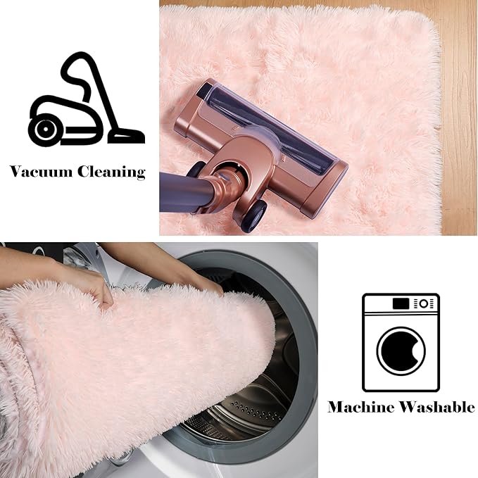 ONASAR Pink 6x9 Area Rugs for Living Room Bedroom, Washable Large Fluffy Bedside Throw Rug, Soft Plush Shaggy Fuzzy Floor Carpet for Nursery Kids Girls Boys Teen Dorm Home Office Decor Aesthetic