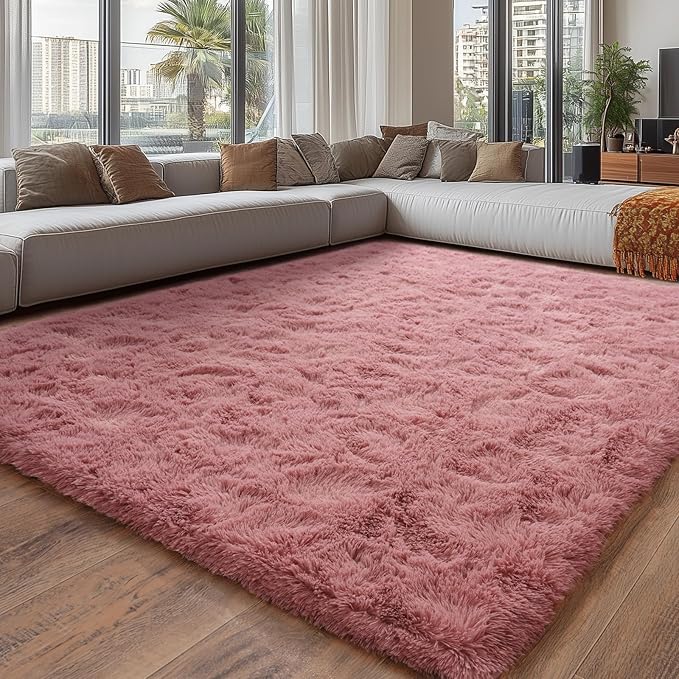 9x12 Ultra Soft Shag Area Rug for Living Room and Bedroom - Plush Modern Floor Carpet for Home Decor, Blush