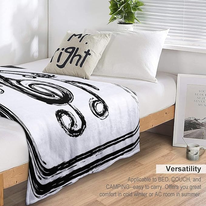 Music Blanket Black Abstract Graffiti Music Note Art Printed Soft Cozy Lightweight Throw Blanket for Kids Girls Boys Women Men Bedroom Living Room Dorm Chair Sofa Travel 60x80in