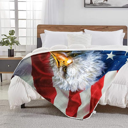 American Flag Throw Blanket for Couch, Super Soft Fuzzy Throws Warm Comfortable Plush Fleece Blanket, Fashion Decorative Flannel Fleece Blanket for All Season(50 x 60 in, American Flag & Eagle)