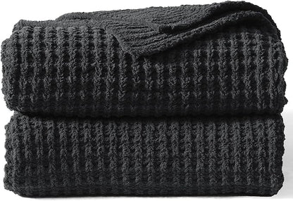 PHF Chenille Waffle Knit Blanket Twin Size- Plush Warm & Cozy 60" x 80" Ultra Soft Blanket- Chunky Fluffy Waffle Bedding for Home Decor - Charcoal Grey