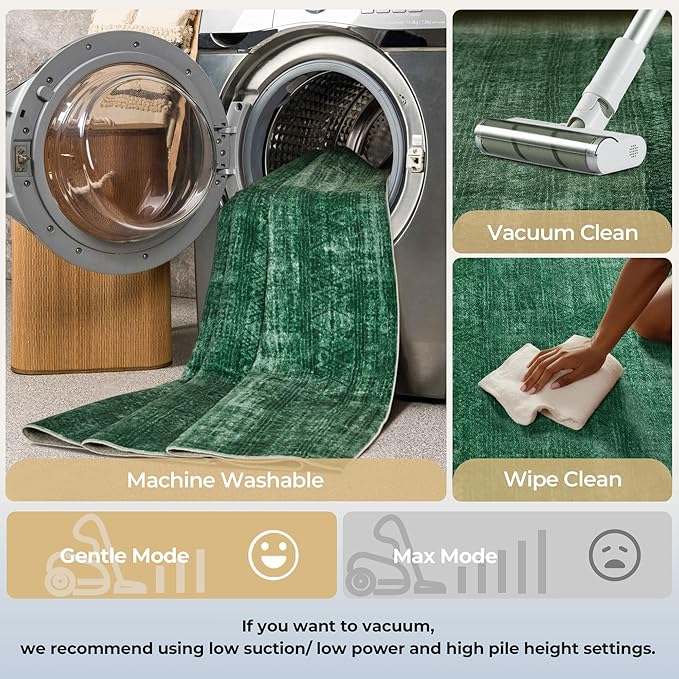 Kokia Abstract Area Rugs 9x12 Bedroom Washable Decor Low Pile Non-Slip Non-Shedding Indoor Carpet Foldable Stain Resistant Floor Mat Living Room Dining Room, Green Rug, Oslo Jungle