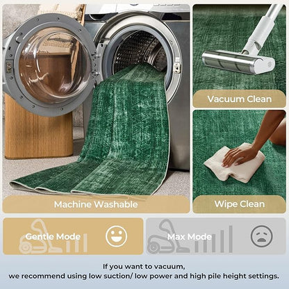 Kokia Abstract Area Rugs 9x12 Bedroom Washable Decor Low Pile Non-Slip Non-Shedding Indoor Carpet Foldable Stain Resistant Floor Mat Living Room Dining Room, Green Rug, Oslo Jungle