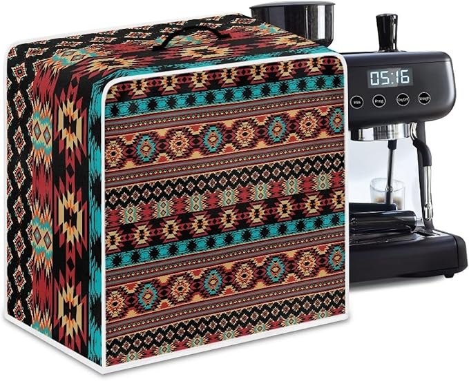 Aztec Style Coffee Maker Cover For Kitchen With Top Handle Waterproof Dust Appliance Cover Suitable For Most Coffee Machine Models Tribe Pattern