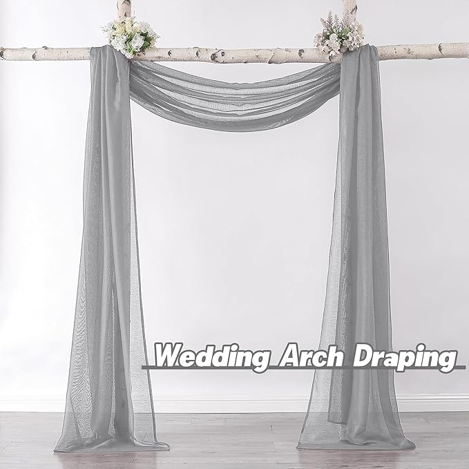 DONREN 144 Inches Long Window Scarf Valances for Party - Luxury Soft Gray Semi Sheer Curtain Scarf for Window,1 Panel (Gray,1 Panel)
