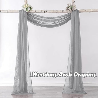 DONREN 288 Inch Length Window Scarf - Extra Long Grey Background Scarf Curtain - Soft Voile Textured Window Topper Curtain Valance for Room Decor (52 by 288 Inch,1 Pcs)