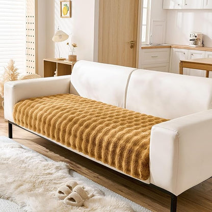 Faux Fur Couch Cover Fuzzy Soft Plush Thick Bubble Sofa Cover Luxury Sectional Couch Covers Luxury Anti-Slip Sofa Slipcover Washable Furniture Protector (Brown Yellow,28"x59")