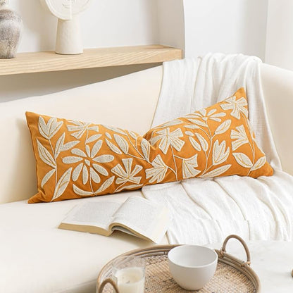 BlissBlush Fall Throw Pillow Cover 14x36 Long Body Lumbar Throw Pillow for Bed, Yellow Mustard Soft Velvet Accent Farmhouse Lumbar Throw Pillowcase for Bedroom Sofa Couch Home Décor