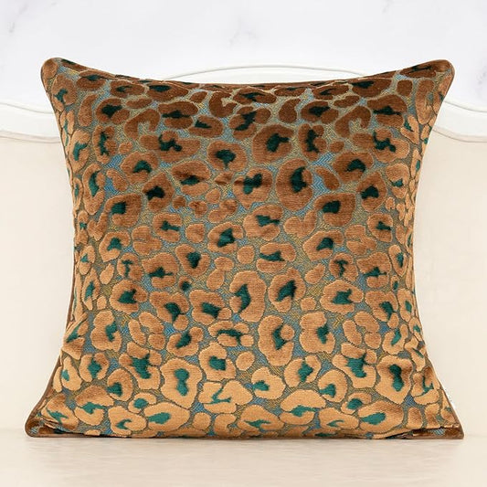 Alerfa Green Brown Floral Throw Pillow Cover 18 x 18 Inch Cut Velvet Sqaure Luxury Decorative Pillow Cover for Couch Living Room Bedroom