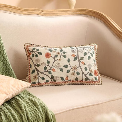 ISAENNE Design Linen Classic Throw Pillow Covers 12"x20", French Farmhouse Rectangle Cushion Covers with Orange White Floral Pattern Decor Pillowcases for Bed,Living Room,Outdoor,Car