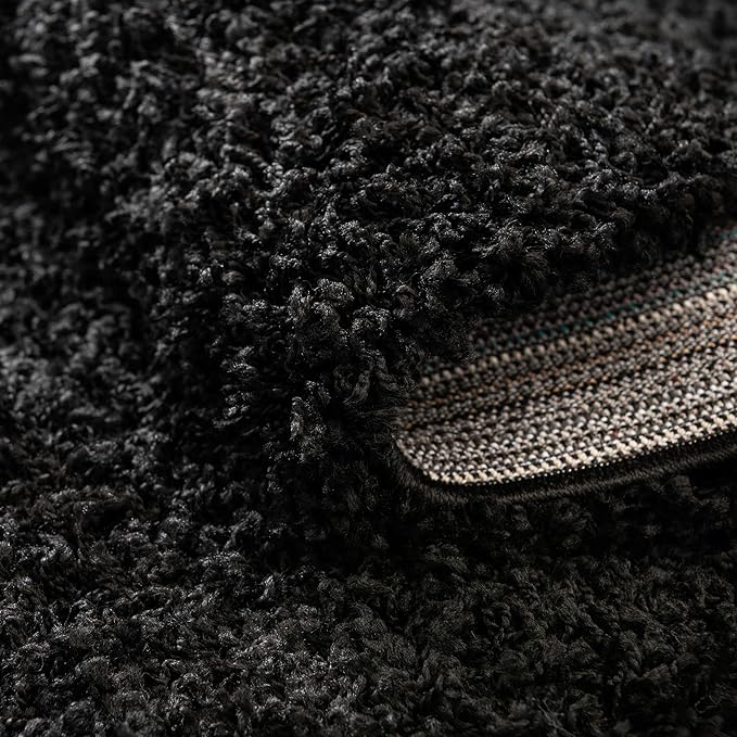 Unique Loom Solid Shag Collection Area Rug (3' 3" Round, Jet Black)