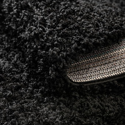 Unique Loom Solid Shag Collection Area Rug (3' 3" Round, Jet Black)