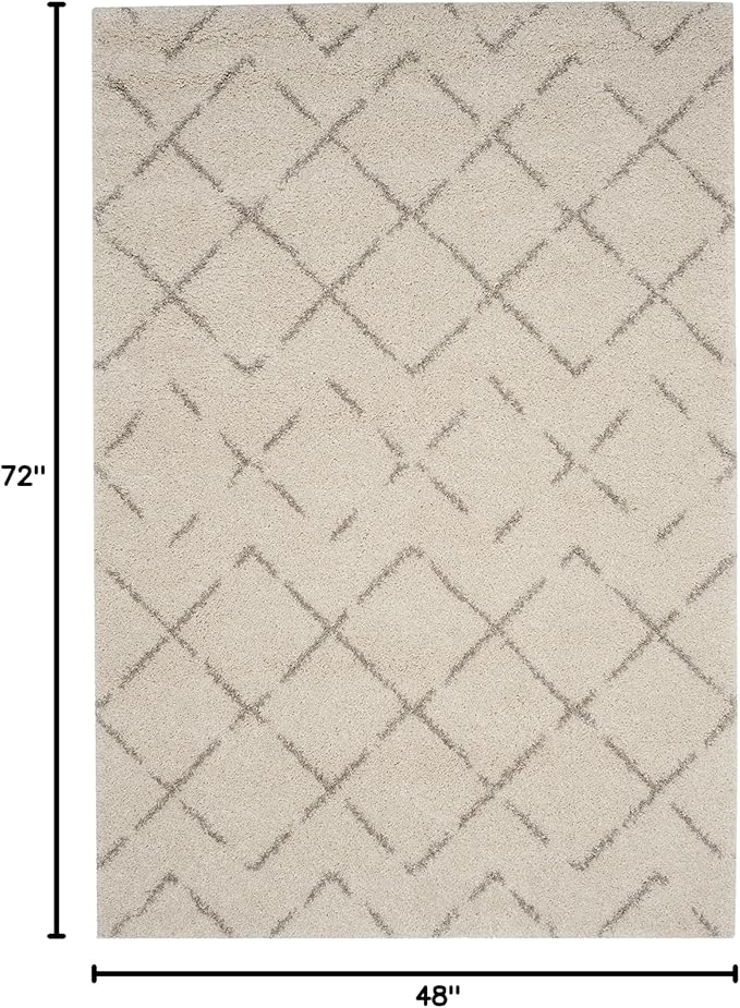 SAFAVIEH Area Rug 4x6 - Arizona Shag Collection - Ivory & Beige, Moroccan Boho Design, Non-Shedding & Easy to Clean, Ideal for Living Room, Bedroom, Dining Space (ASG743A)