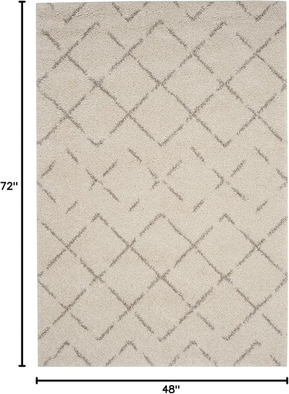 SAFAVIEH Area Rug 4x6 - Arizona Shag Collection - Ivory & Beige, Moroccan Boho Design, Non-Shedding & Easy to Clean, Ideal for Living Room, Bedroom, Dining Space (ASG743A)