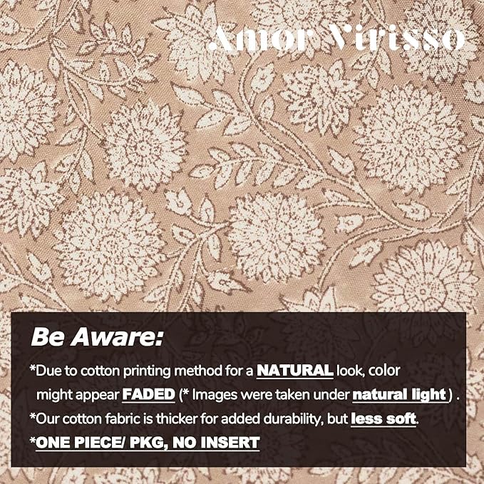 Amor Virisso Floral Pillow Covers 24x24 Throw Pillow Covers Vintage Block Print Pillow Cover Neutral Couch Pillows for Living Room Farmhouse Decorative Accent Sofa Pillows, Light Camel