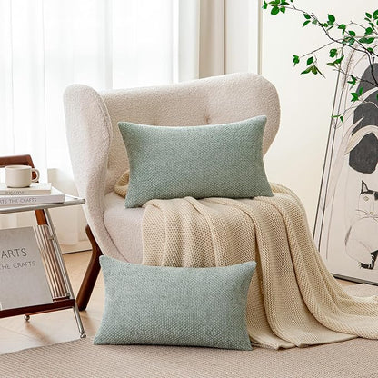 a moment Light Green Chenille Throw Pillow Covers 12x20 Inch Pack of 2 Modern Decorative Throw Pillow Covers Farmhouse Cross Covers Home Decor for Sofa Living Room Spring