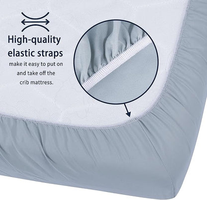 Baby Crib Sheets for Boys Girls, 2 Pack Fitted Crib Sheet for Standard Crib and Toddler Mattress, Soft Microfiber Baby Sheet 52x28x8in (Navy & Gray)
