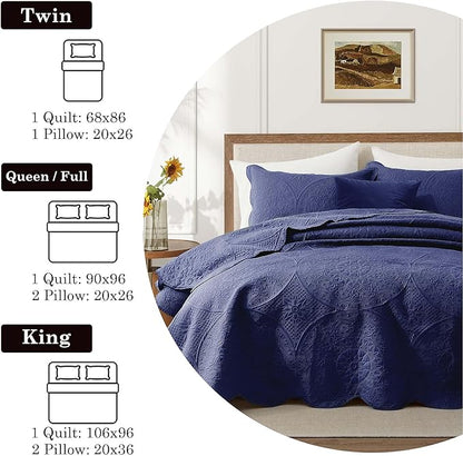 IR Imperial Rooms 8 Pack Quilt King Size Bedding (106" x 96") - Bulk Wholesale for Hotels, Guest Bedroom & Airbnbs - Lightweight Microfiber Reversible Floral Embossed Quilts Bedspreads (Navy)