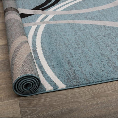 Rugshop Modern Wavy Circles Design Area Rug, Fade-Resistant Carpet for Entryway, Bathroom, or Kitchen, Blue, 3'3" x 5'