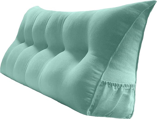 Triangular Reading Bed Rest Pillow Large Bolster Cushion Headboard Backrest Wedge Pillow with Removable Cover and Two Large Side Pockets (Turquoise, California King: 71 x 8 x 20 inches)