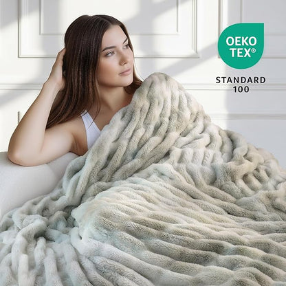 Ultra Soft Cozy Faux Fur Throw Blanket, Fuzzy Plush Thick Bubble Blanket, Oversize Luxury Fluffy Blanket for Couch, Sofa, Bedroom, and Living Room,50x60 Inches,Double Sided Tie-Dye Grey