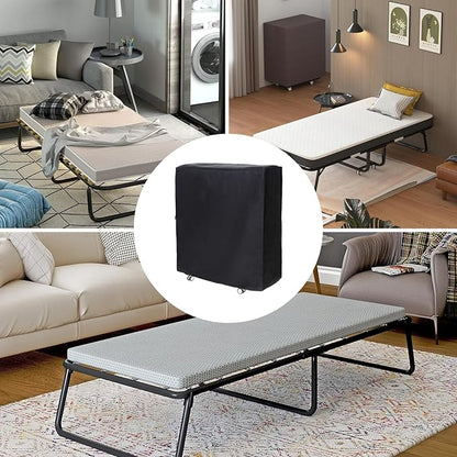 Rollaway Bed Cover 39.5"x15.5"x45.2" Dustproof and Waterproof Folding Bed Storage Cover Large Camping Cots Cover, Easy on and Off, Black