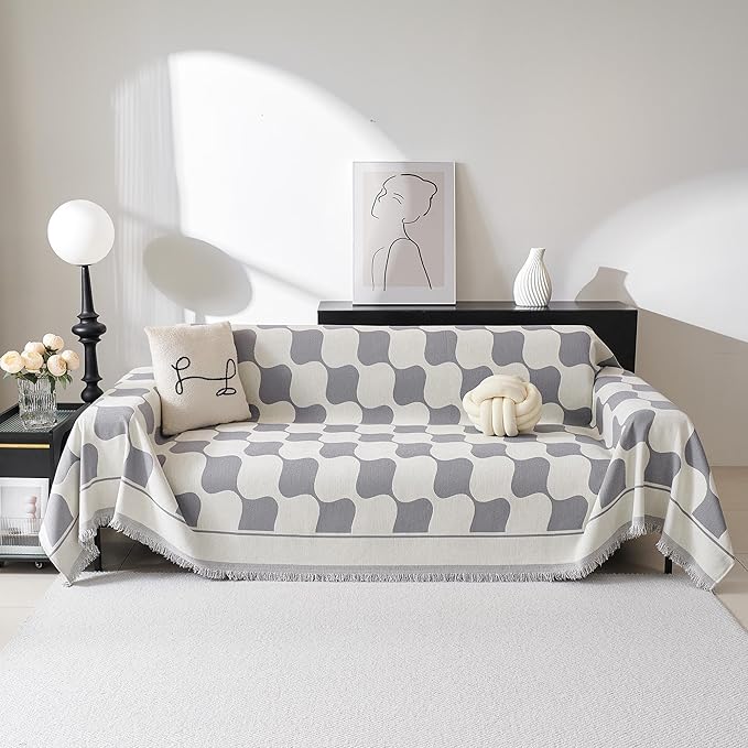 MEETSKY Couch Cover Loverseat Sofa Covers Protector, Sofa Throw Cover Washable Sofa Slipcovers, Thick Soft Fabric Chenille Jacquard Modern Style for Living Room, 71" x 102", Grey Checkerboard