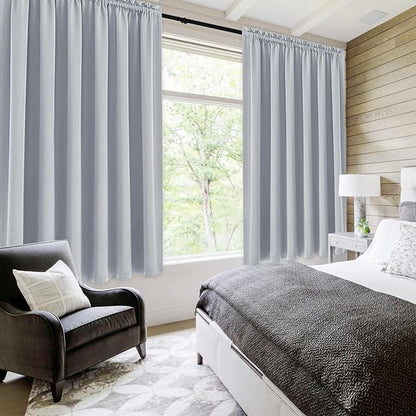 DWCN Blackout Curtains for Living Room Thermal Insulated, Energy Saving & Noise Reducing Bedroom Curtains, Silver Grey, W 70x L 72 Inch, Set of 2 Rod Pocket Curtain Panels