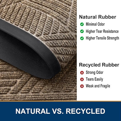 Smiry Front Door Mat Outside Entrance, Heavy Duty Sturdy Natural Rubber Doormat, Trap Dirt and Moisture, Easy Clean Low Profile Mats for Indoor Outdoor Entry, Irregular Triangle (36x24, Taupe)