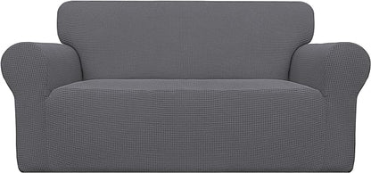 Easy-Going Stretch Oversized Loveseat Slipcover 1-Piece Sofa Cover Furniture Protector Couch Soft with Elastic Bottom for Kids Polyester Spandex Jacquard Fabric Small Checks Grey