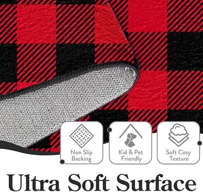9CH Red Black Buffalo Plaid Rug 7' x 5', Christmas Faux Wool Area Rugs Non-Slip, Red Buffalo Check Rugs Carpet for Kitchen Living Room Bedroom