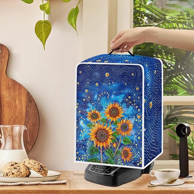Coffee Machines Covers - Dust Resistant Protective Covers For Coffee Makers, Blender, Mixer, Juice Machine - Dust Proof, Washable Sunflowers Pattern Blue