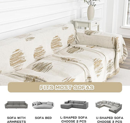 MEETSKY Single Couch Cover for Dogs, Boho Couch Covers for Oversized Recliner Sofa Loveseat, Modern Jacquard Chenille Sofa Covers Washable, Sofa Slipcovers for Pets,Kids, 71" x 102", Khaki
