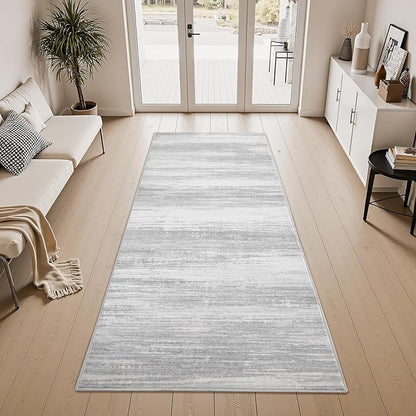 PADOOR Modern Abstract Runner Rug - 2x10 Washable Hallway Rugs, Ultra Soft Non-Slip Low Pile Floor Rugs for Hallway Entryway Kitchen Bedroom Bedside Laundry Room Grey