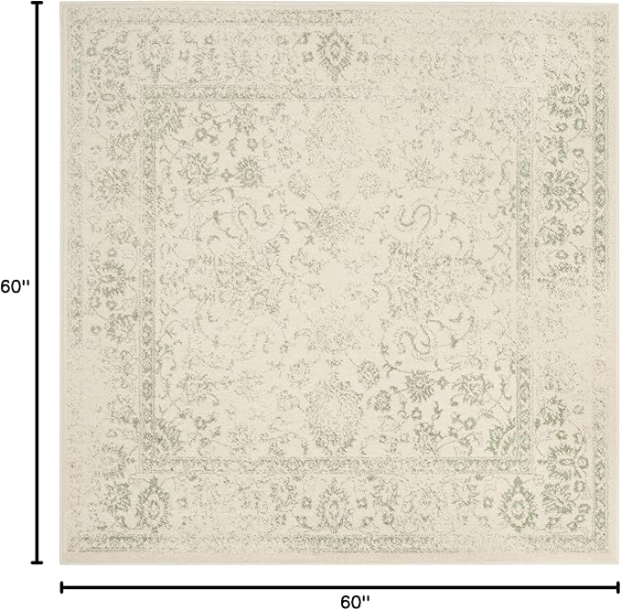 SAFAVIEH Adirondack Collection Area Rug - 5' Square, Ivory & Sage, Distressed Vintage Floral Design, Non-Shedding & Easy to Clean, Ideal for Living Room, Bedroom, Dining Space (ADR109V)