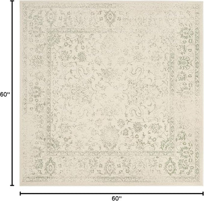 SAFAVIEH Adirondack Collection Area Rug - 5' Square, Ivory & Sage, Distressed Vintage Floral Design, Non-Shedding & Easy to Clean, Ideal for Living Room, Bedroom, Dining Space (ADR109V)