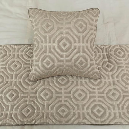 The HomeCentric King/Queen/Twin Beige Designer Queen 74"x18" Bed Runner with Pillow Cover, Textured Bed Scarf on Silk Fabric - Hexagonal Norma