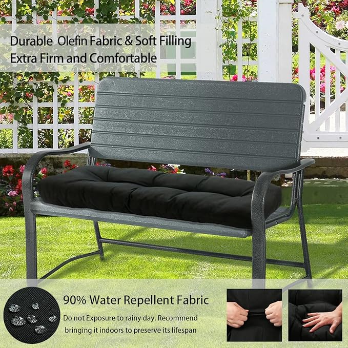 FUNHOME Outdoor Bench Cushion 45 x18 inch with Non-Slip Grips,Water Resistant Porch Swing Cushion,Bench Pillow Pads,Tufted Cushions for Patio Garden Furniture,45" Seat Cushions(Black)
