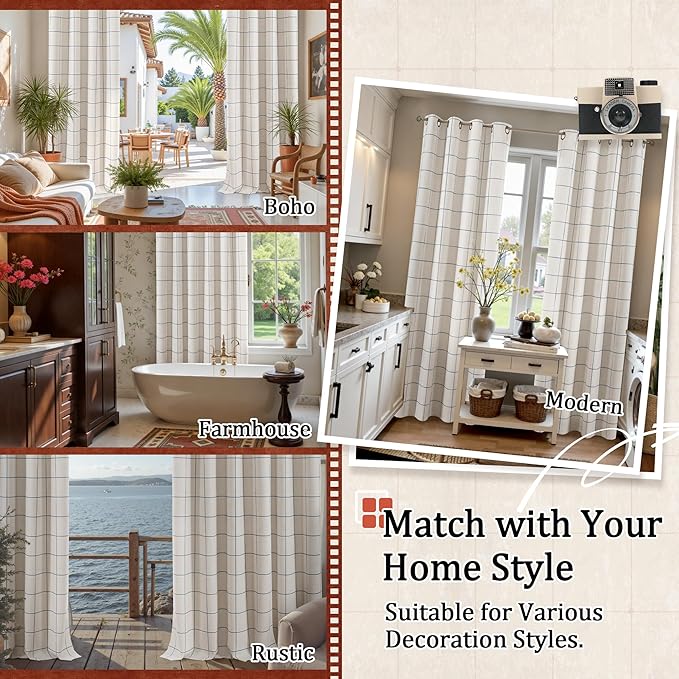 Navy Blue Linen Blackout Curtains for Living Room - Plaid Patterned Curtains 72 Inch Long, Boho Black Out Thermal Insulated Drapes for Bedroom Grommet Style 52x72 Inch 2 Panels