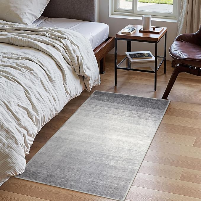 Wonnitar Modern Ombre Small 2x3 Entryway Rug, Washable Grey Front Door Mat, Non-Slip Contemporary Kitchen Accent Mat Gradient Faux Wool Indoor Floor Carpet for Bathroom Bedside Entrance (Grey, 2'x3')