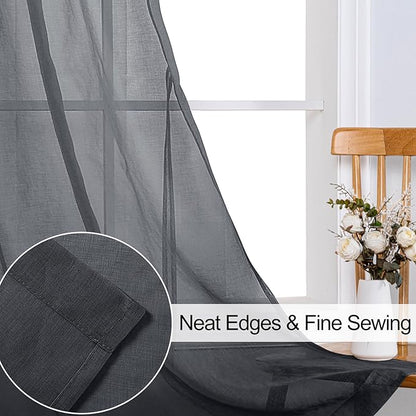 XWZO Dark Grey Sheer Curtains 95 Inches Length, Light Filtering, Airy & Breathable Grommet Small Window Curtains & Drapes for Bedroom, Living Room, Office, Nursery, W52 x L95, Set of 2 Panels