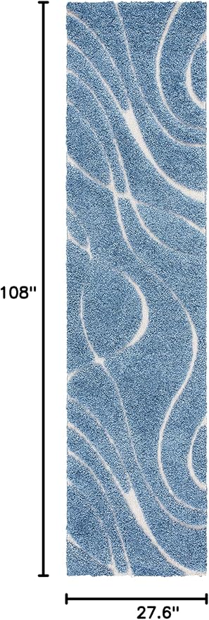 SAFAVIEH Florida Shag Collection Runner Rug - 2'3" x 9', Light Blue & Cream, Non-Shedding & Easy Care, 1.2-inch Thick Ideal for High Traffic Areas in Living Room, Bedroom (SG471-6011)