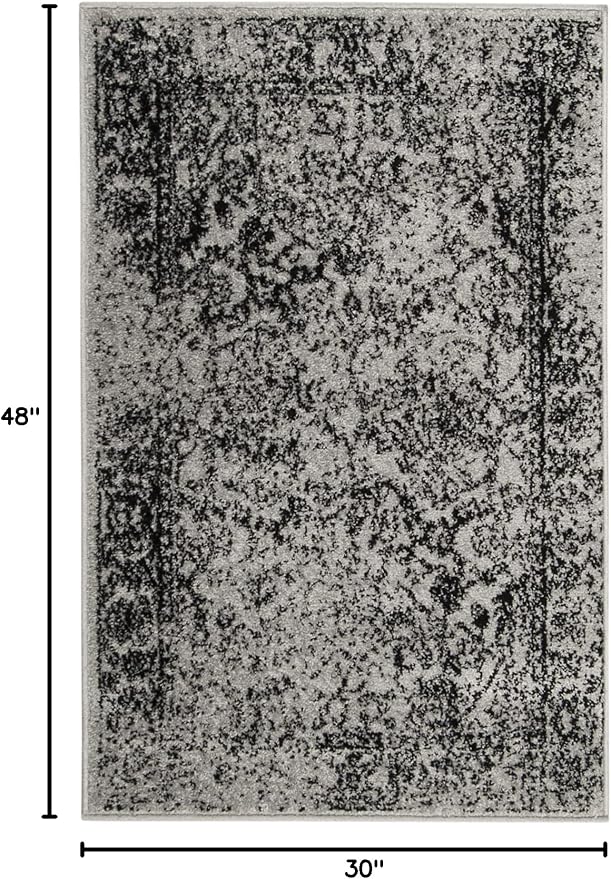 SAFAVIEH Adirondack Collection Accent Rug - 2'6" x 4', Grey & Black, Distressed Vintage Floral Design, Non-Shedding & Easy to Clean, Ideal for Front Door, Kitchen, Entryway, Foyer (ADR109B)