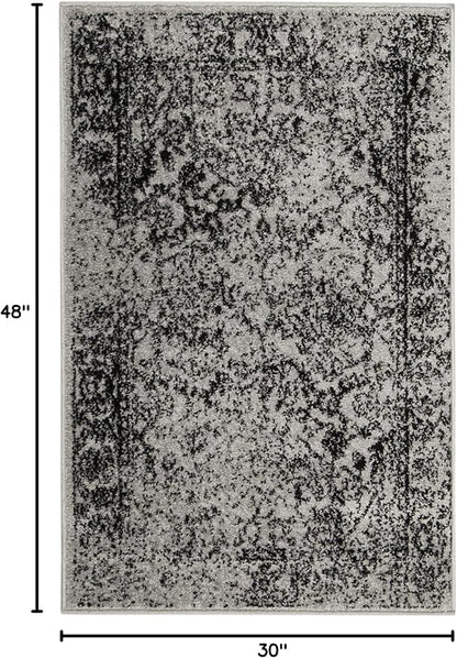SAFAVIEH Adirondack Collection Accent Rug - 2'6" x 4', Grey & Black, Distressed Vintage Floral Design, Non-Shedding & Easy to Clean, Ideal for Front Door, Kitchen, Entryway, Foyer (ADR109B)