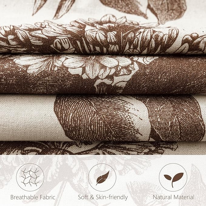 Foindtower Set of 2 Linen Floral Throw Pillow Covers Neutral Vintage Print Decorative Cushion Covers Farmhouse Boho Home Decor for Sofa Chair Couch Bedroom Living Room,20×20 Inch,Dark Brown
