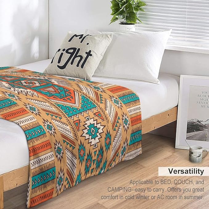 Aztec Throw Blanket, Tribal Navajo Print Native Blanket for Camping Outdoor Couch Sofa Bed 50"x60"