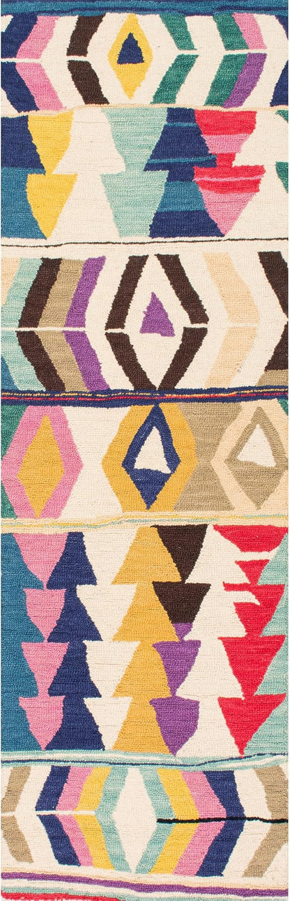 Nuloom Ofelia Handmade, Multicolor/Black, 2'6" x 10', Geometric, Wool, Soft and Cozy, High Traffic, Stain Resistant, Easy Clean, Durable Runner for Bedroom, Living Room, Dining, Den, Foyer