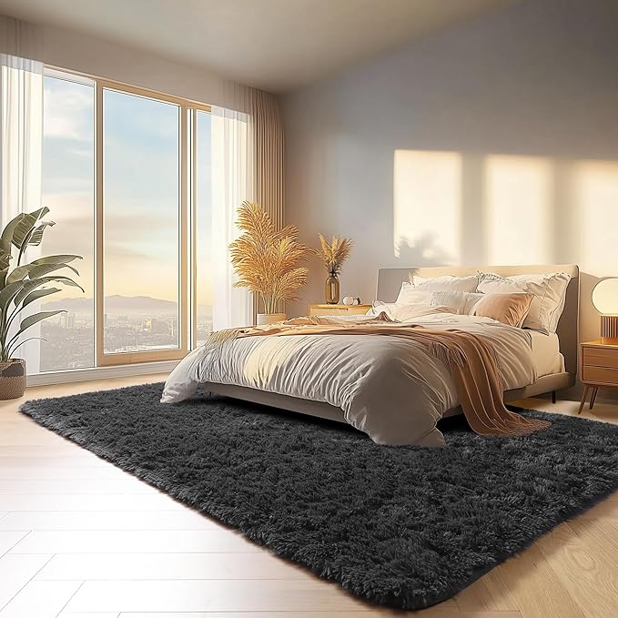 ONASAR Black 6x9 Area Rugs for Living Room Bedroom, Large Fluffy Washable Soft Plush Floor Big Indoor Shaggy Carpet for Kids Girls Boys Teen Dorm Home Nursery Playroom Decor Aesthetic