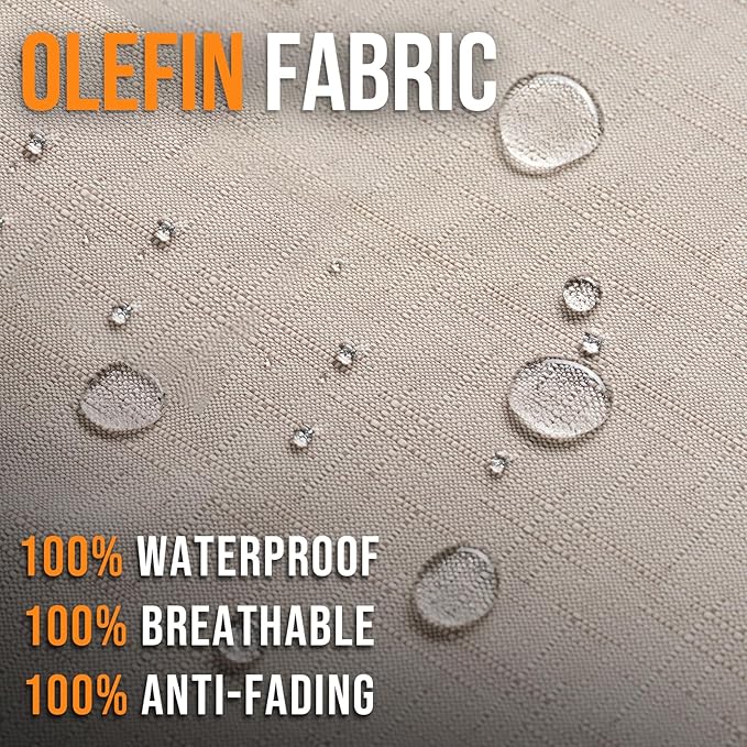 Outdoor Olefin Water-Resistant Deep Seat Cushion Set, 23''x 26''x6'' Weather and Fade Resistant Patio Furniture Seat Cushion, Thickened Sofa Chair Pad with Straps for Lawn, Garden, Light Beige