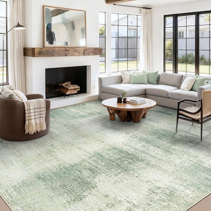 9x12 Area Rugs for Living Room: Washable Modern Abstract Rug Large Soft Non-Slip Rugs Indoor Low-Pile Carpet for Bedroom Dining Room Home Office (Green, 9'x12')